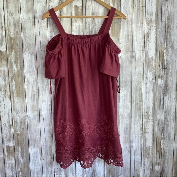 Lane Bryant Tops - Lane Bryant Red Open Shoulder Long Lace Bottom Blouse